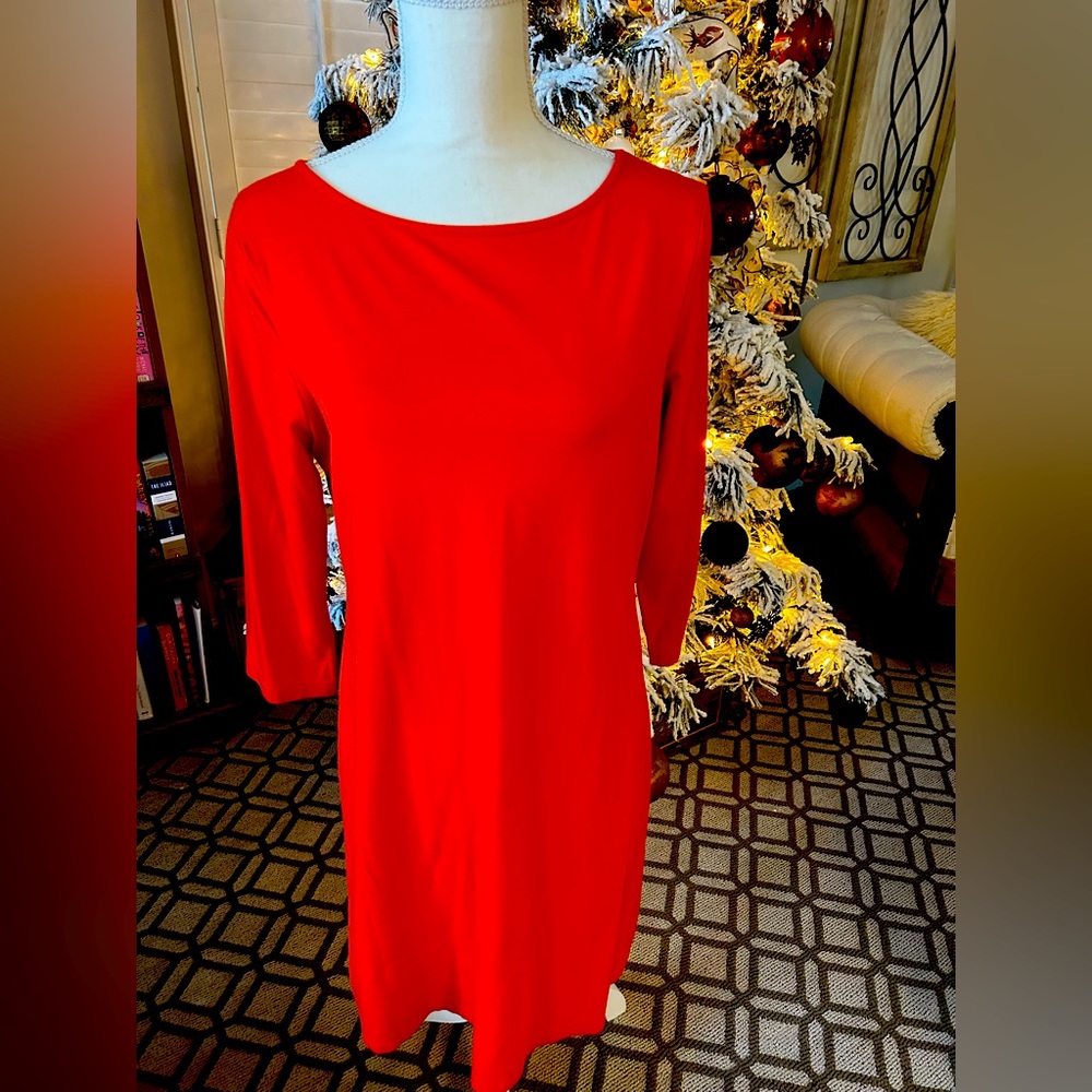 Garnet Hill orangey red simple long sleeve dress size medium